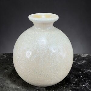 Crystalline Glaze Studio Pottery Vase Round Cream White Snowflake Pattern Vessel
